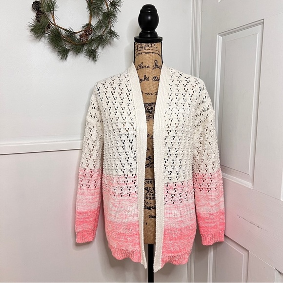 Anthropologie Faustia White & Pink Ombré Chunky Open Knit Cardigan - Picture 1 of 12